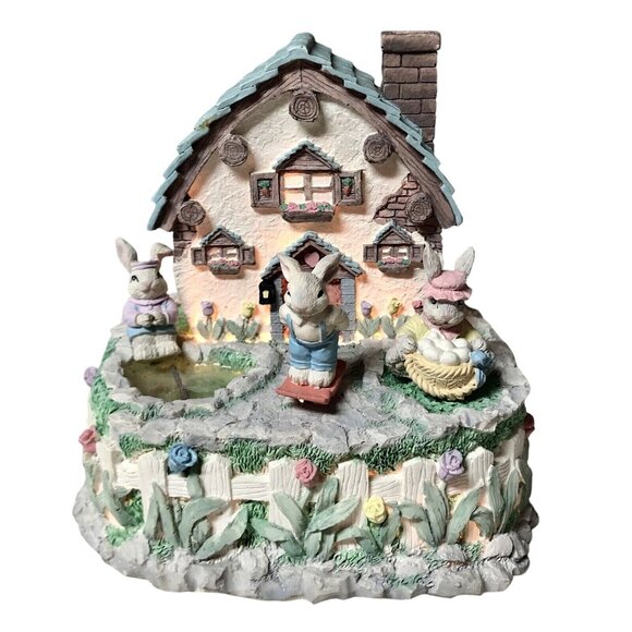 Vintage ABC Lighted Animated Musical Easter Bunny Cottage Used - Picture 13 of 16